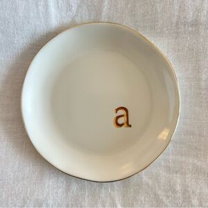 COLLECTIVE HOME 4.75” White and Gold Ceramic Monogram Trinket Glass Dish